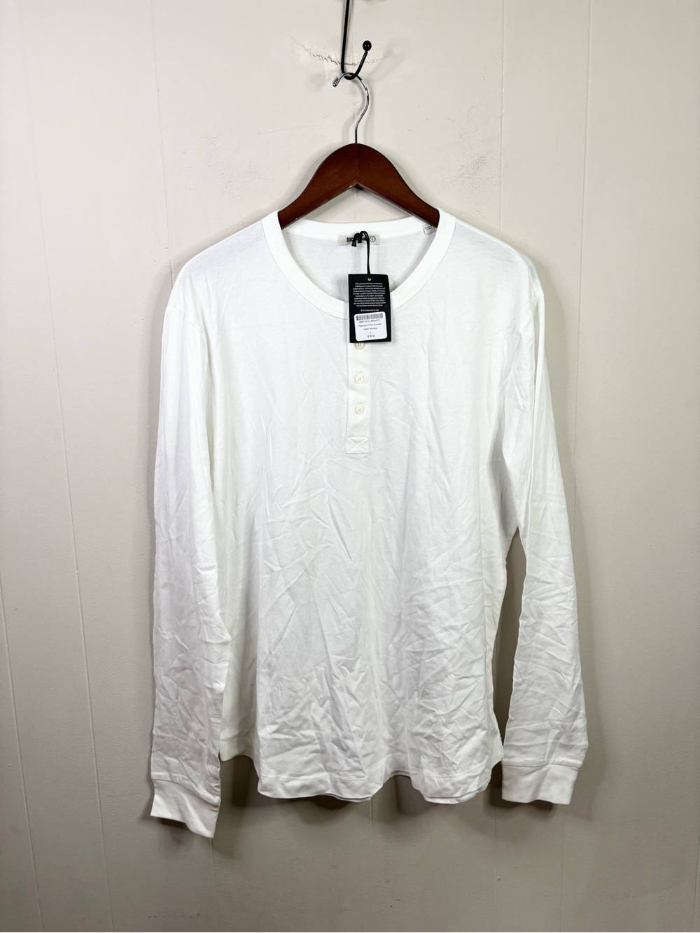 Buck Mason white natural Pima curved hem Henley long sleeve tee shirt size L new